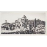 AR Henry Rushberry (1889-1968) Walls of Siena etching, signed in pencil lower right 13.5cm x 26.5cm