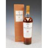 One boxed bottle of The Macallan Single Malt Highland Scotch Whisky, 10 years old, Exclusively