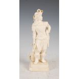A late 19th/early 20th century European ivory figure of a cavalier, modelled standing holding an axe