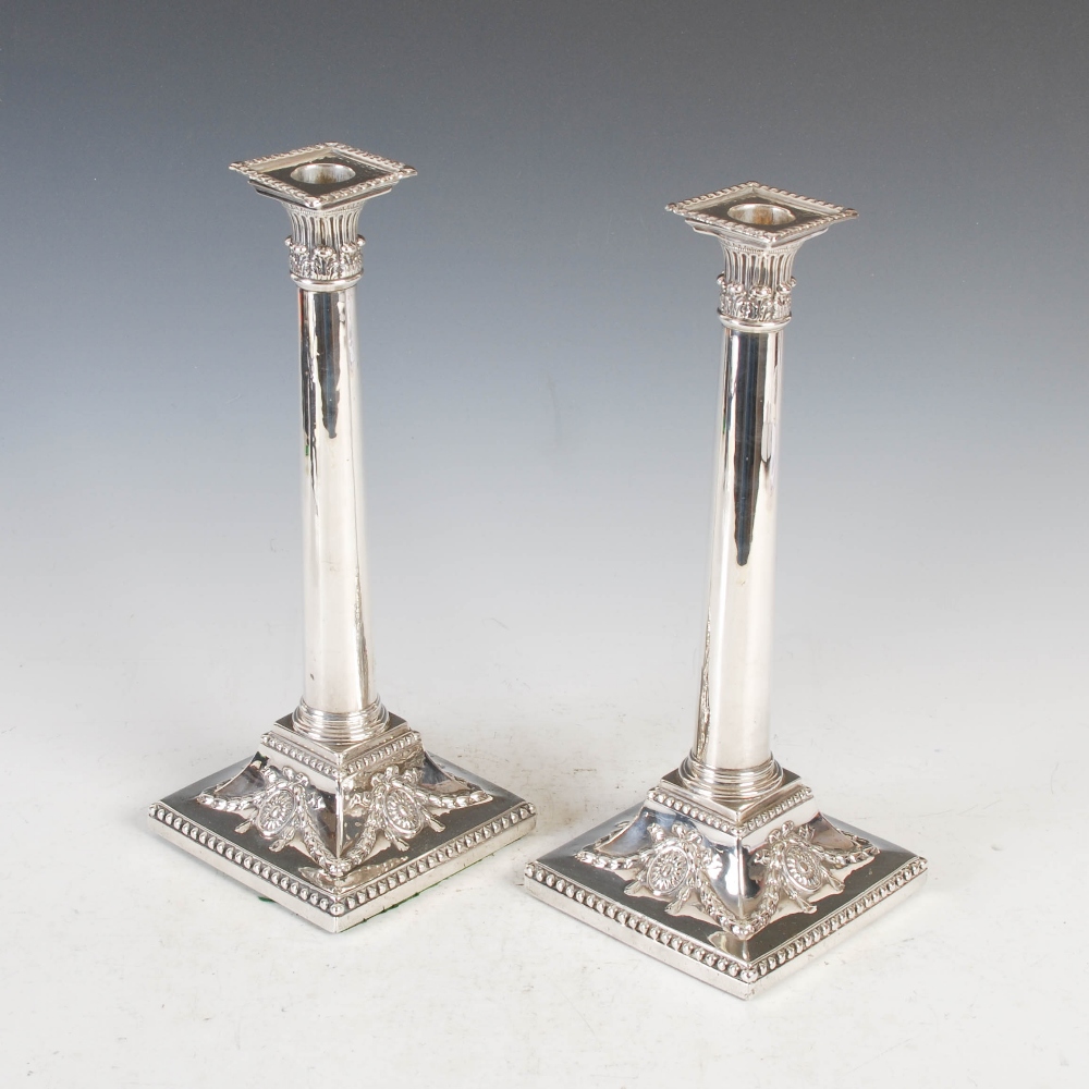 A pair of George III silver Corinthian column silver table candlesticks, London, 1771, makers mark - Image 2 of 13