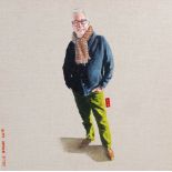 AR Celie Byrne (Scottish, Contemporary) Jim and Graham Anderson two oils on canvas with dymo