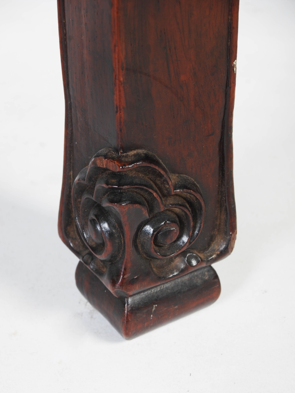 A Chinese hongmu chair, Qing Dynasty, early 19th century, the scroll carved back centred with a - Image 3 of 7