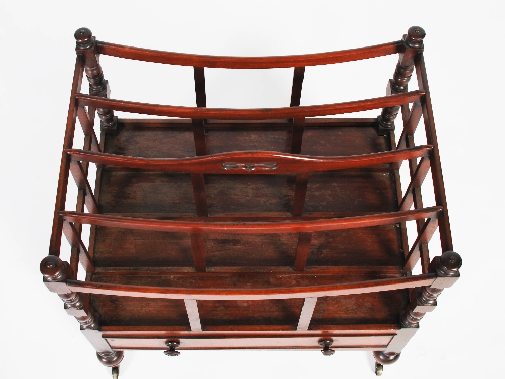 A 19th century mahogany Canterbury, the rectangular top with four divisions above a single - Image 2 of 7