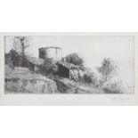 Alphonse Legros (1837-1911) La tour aux pigeons etching signed in pencil lower right 10cm x 18cm