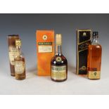 Three boxed bottles of assorted spirits, comprising; Raynal & Cie, Rare Old French Brandy, VSOP, 40%