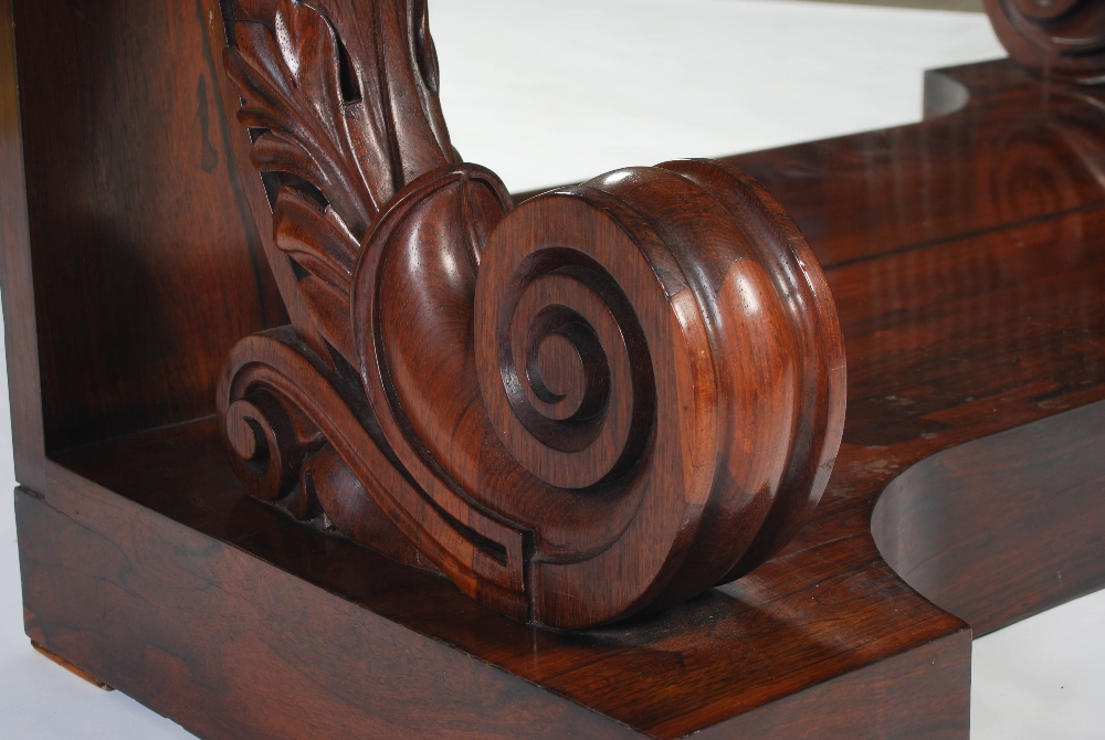 A 19th century rosewood console table, the green, white and black veined marble top above a - Image 4 of 9