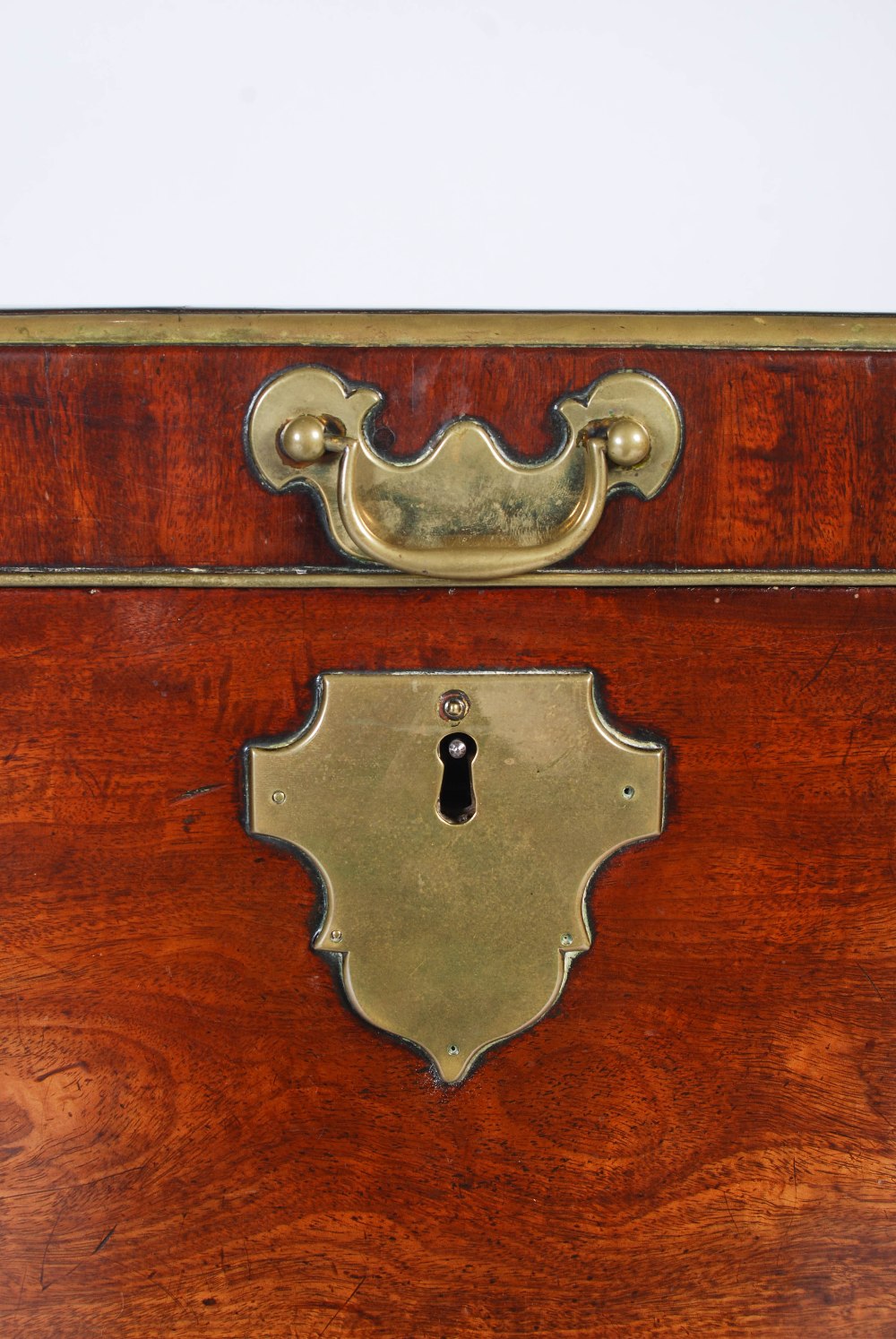 A George III mahogany and brass bound chest on stand, the rectangular chest with brass inlaid - Image 4 of 10