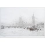 William Lionel Wyllie RA (1851-1931) Flood tide, Westminster etching, signed lower left 25cm x 36.
