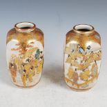 A pair of Japanese Satsuma pottery hexagonal shaped vases, Meiji Period, decorated with shaped