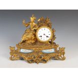 A late 19th century French ormolu and porcelain mounted mantel clock, Hry. Marc, Paris, the black