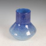 A Monart vase, shape GA, mottled dark to light blue with clear bubble inclusions, 20cm high.
