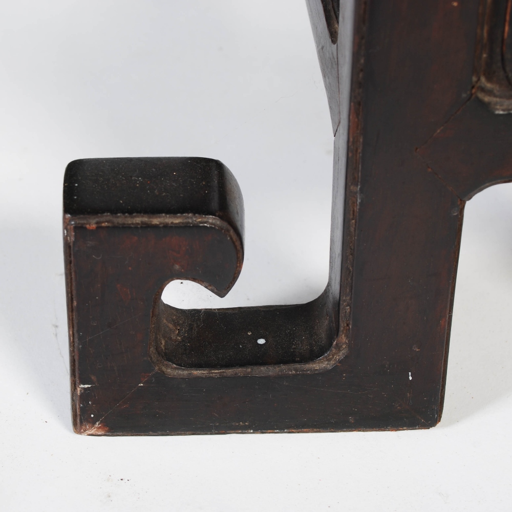 A Chinese dark wood table, late 19th/early 20th century, the rectangular panelled top above a - Image 4 of 10