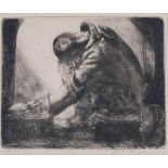 AR Julius Komjaty (1894-1958) Sitting figure with head in hands etching, signed in pencil lower