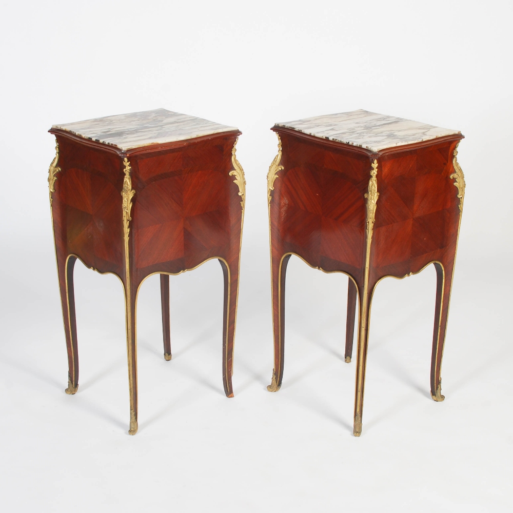 A pair of late 19th century French kingwood, marquetry and ormolu mounted bedside commodes in the - Image 7 of 9