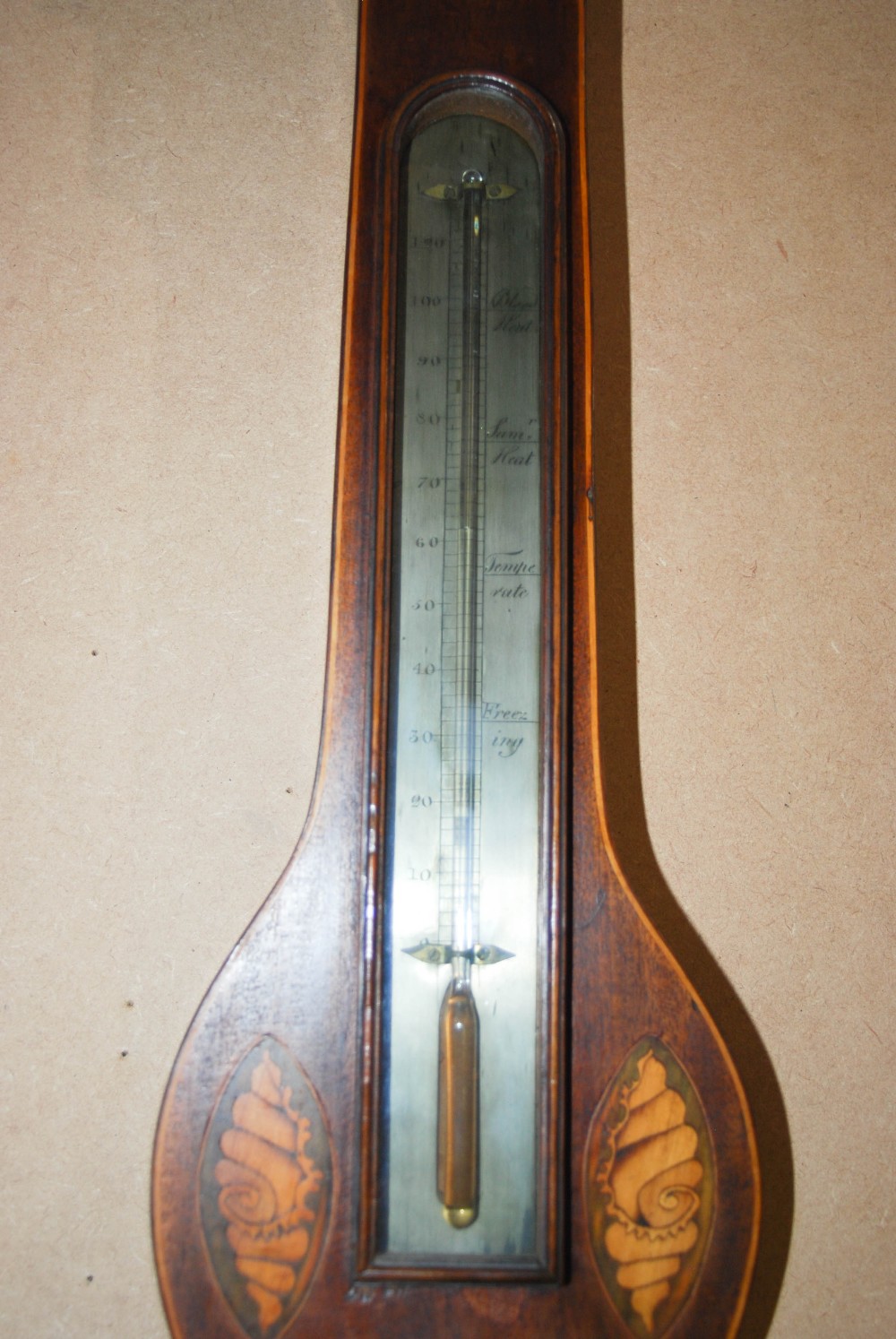 A 19th century mahogany and marquetry inlaid barometer, I. COMOLI, EDINBURGH, with silvered dials, - Image 3 of 7