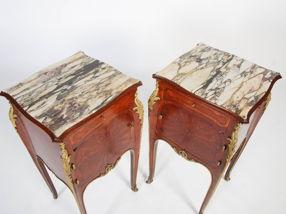 A pair of late 19th century French kingwood, marquetry and ormolu mounted bedside commodes in the - Image 2 of 9