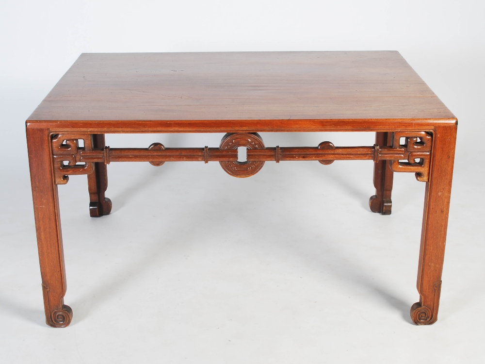 A Chinese huanghuali writing table, Qing Dynasty, the rectangular top above a pierced and scroll - Image 6 of 6