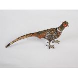 An early 20th century Austrian cold painted bronze model of a cock pheasant, impressed mark, 13.