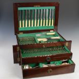 A George V mahogany cased silver part canteen of flatware and cutlery, Sheffield, 1933, makers