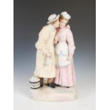 A Copeland bisque porcelain figure group titled "Taking the cream", the details picked out in cream,