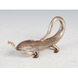 A Victorian silver table cigar lighter in the form of a lizard, London, 1897, J.G&S, gross weight