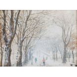 John Howard Lyon (c.1870-1921) Middle Meadow Walk, Edinburgh, Winter watercolour, signed and