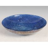 A Monart Paisley Shawl bowl, shape O, the blue ground surface decorated with white and red swirls,