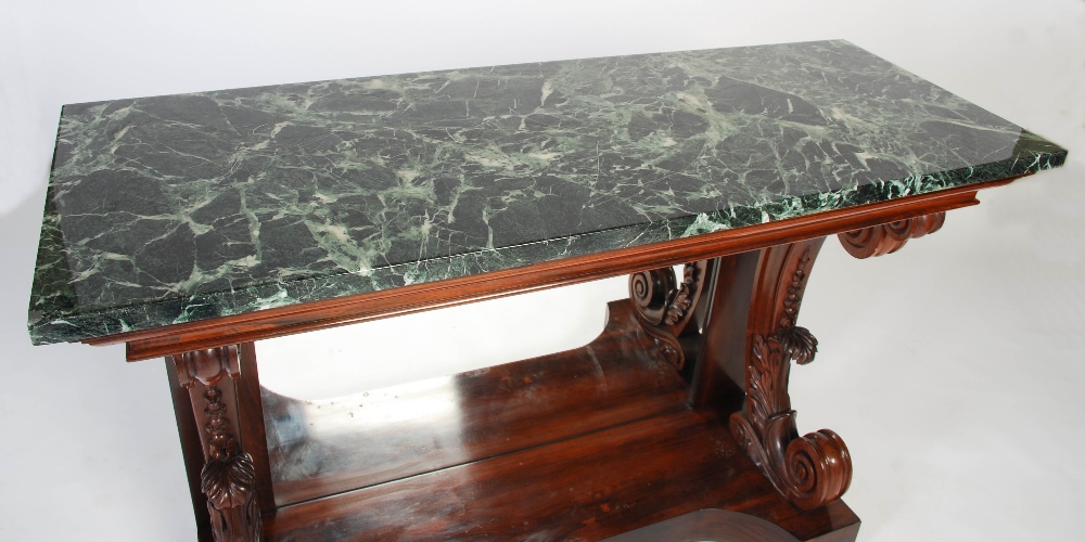 A 19th century rosewood console table, the green, white and black veined marble top above a - Image 2 of 9