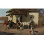 F. Somaggi (late 19th century European School) Coaching scene with figures, horses, carriage and
