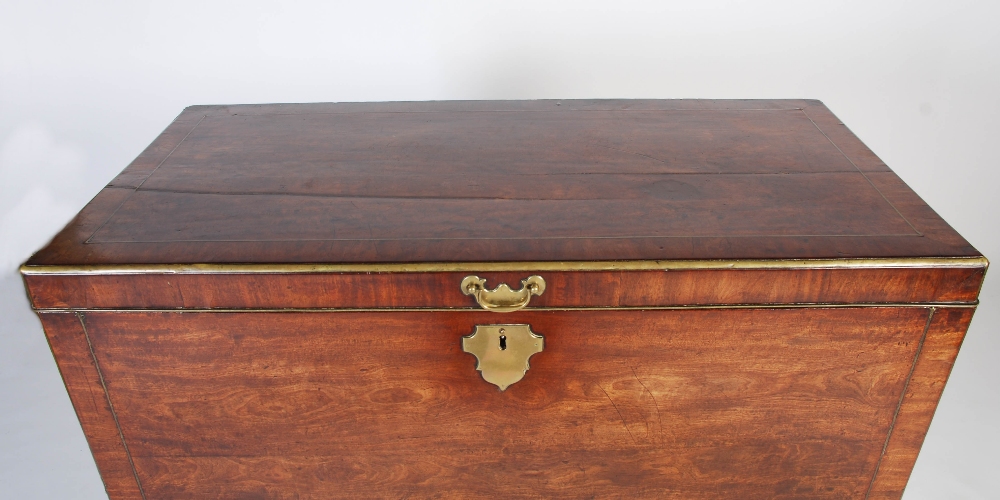 A George III mahogany and brass bound chest on stand, the rectangular chest with brass inlaid - Image 9 of 10