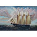 D. Tayler Three masted clipper oil on canvas, signed lower right 59.5cm x 90cm