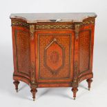 A late 19th century rosewood, marquetry and gilt metal mounted side cabinet, the mottled red,