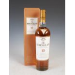 One boxed bottle of The Macallan Single Malt Highland Scotch Whisky, 10 years old, Exclusively