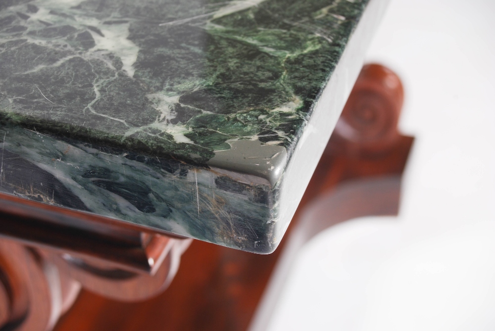 A 19th century rosewood console table, the green, white and black veined marble top above a - Image 8 of 9