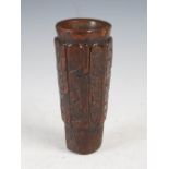 A George I oak love cup/ beaker inscribed 'FOR THE RIGHT HONARABEL LEADR OF DANFEL 1724', of tapered