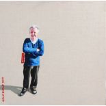 AR Celie Byrne (Scottish, Contemporary) Geordie and Maureen two oils on canvas with dymo tape
