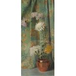 20th century Scottish School Still life with chrysanthemums oil on canvas board 62.5cm x 28cm