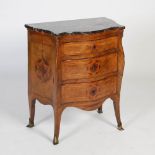 A 19th century Italian walnut and parquetry inlaid serpentine commode, the mottled green, white