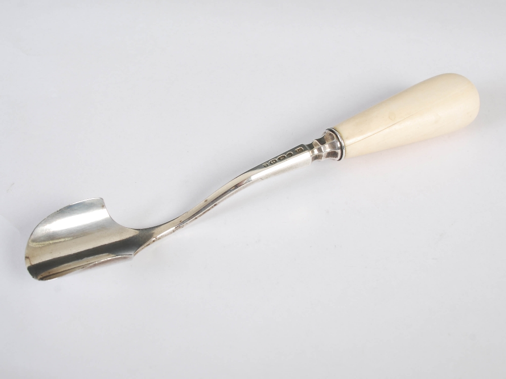 A Victorian silver and ivory stilton scoop, Birmingham, 1868, makers mark of J.G, 21.5cm long. - Image 2 of 6