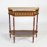 A late 19th century French mahogany, marble and gilt metal mounted console table in the Transitional