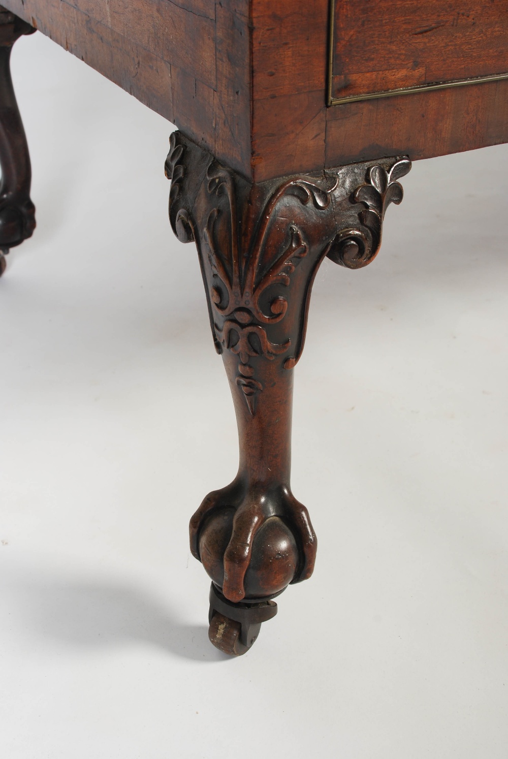 A George III mahogany and brass bound chest on stand, the rectangular chest with brass inlaid - Image 3 of 10