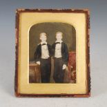 Antoine Claudet (1797-1867), an early Victorian hand coloured double portrait daguerreotype,