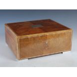 A walnut humidor by Dunhill, London, the hinged cover with white metal presentation plaque inscribed