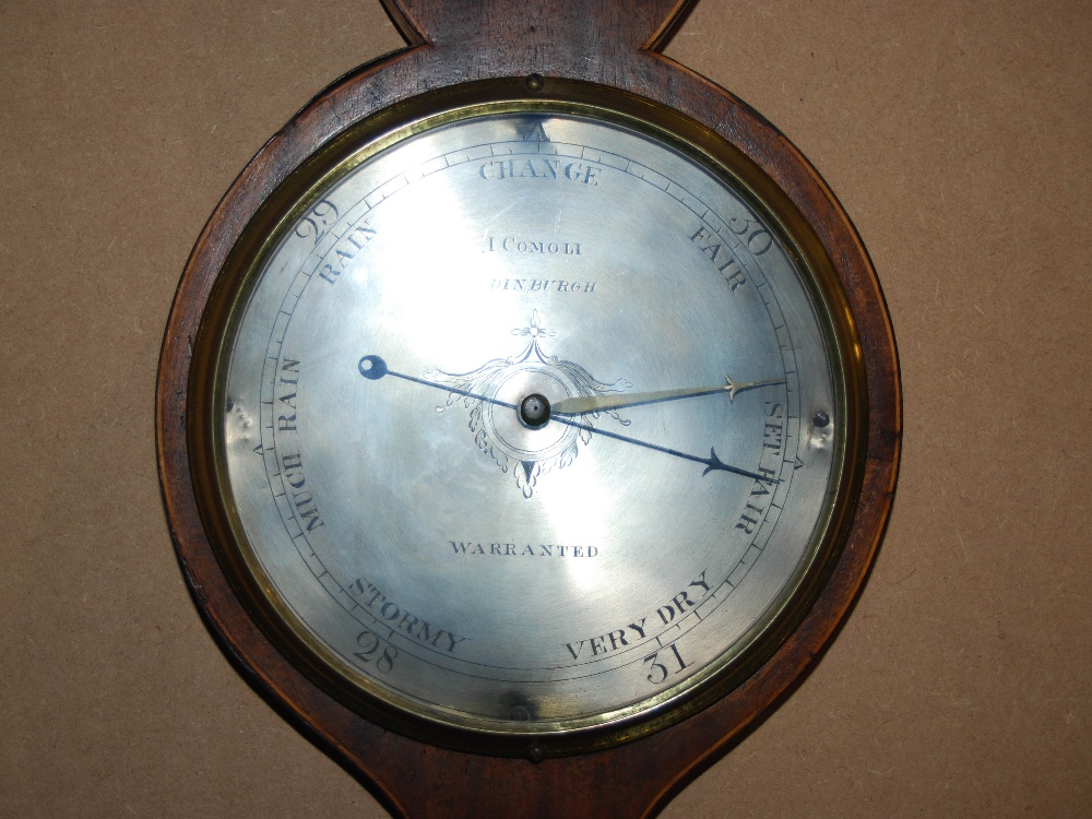A 19th century mahogany and marquetry inlaid barometer, I. COMOLI, EDINBURGH, with silvered dials, - Image 2 of 7