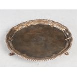 A George III silver salver, London, 1771, makers mark of W.T, engraved with initials and date