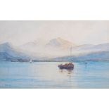 David Haughton Coastal scene with fishing boats watercolour, signed lower left 29.5cm x 48cm