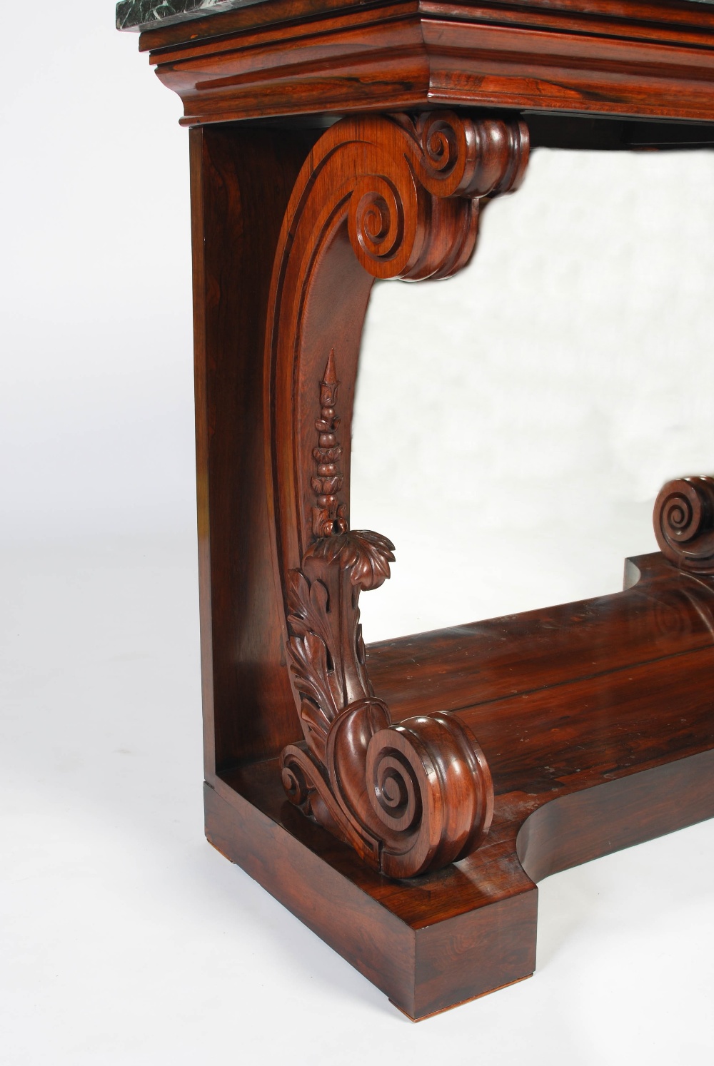 A 19th century rosewood console table, the green, white and black veined marble top above a - Image 3 of 9