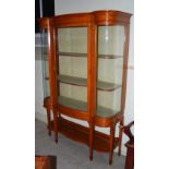An Edwardian satinwood, ebony and boxwood lined display cabinet, the shaped cornice above a single