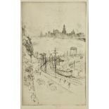 Joseph Pennell (American 1857-1926) New York from New Jersey etching, signed in pencil lower