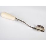 A Victorian silver and ivory stilton scoop, Birmingham, 1868, makers mark of J.G, 21.5cm long.